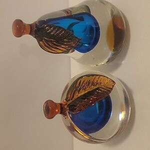 Murano Sommerso Art Glass Peach and Pear Bookends/Display Pieces